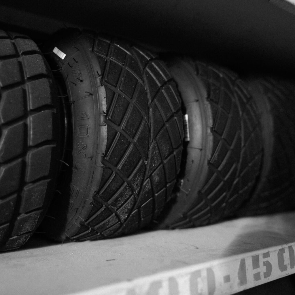 tires on a rack tires on a rack